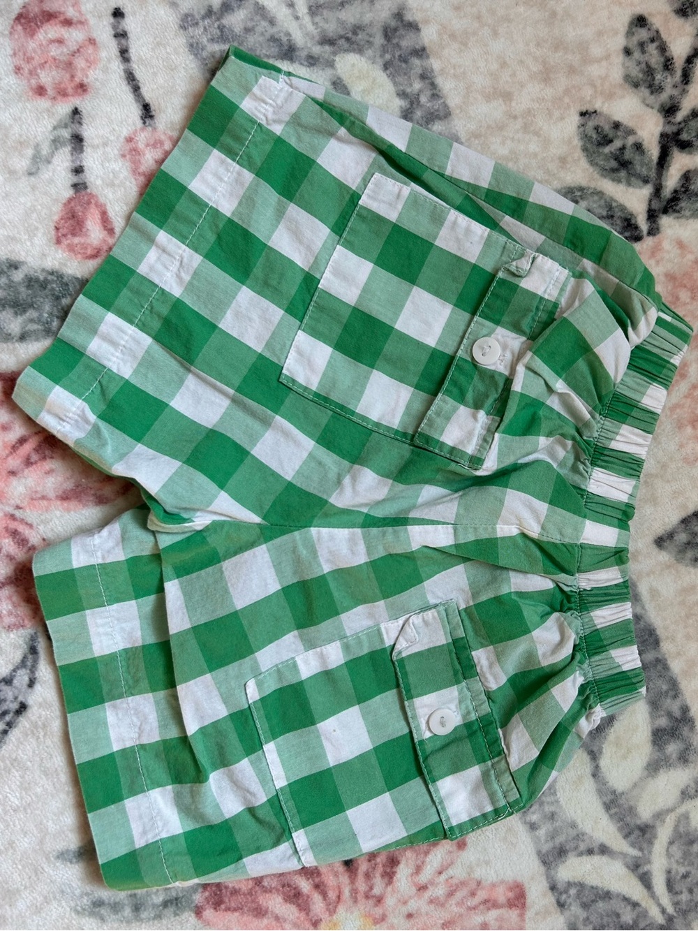 Bella Bliss 3T Green Gingham Elastic-Waist Kids Shorts - Picture 2 of 4